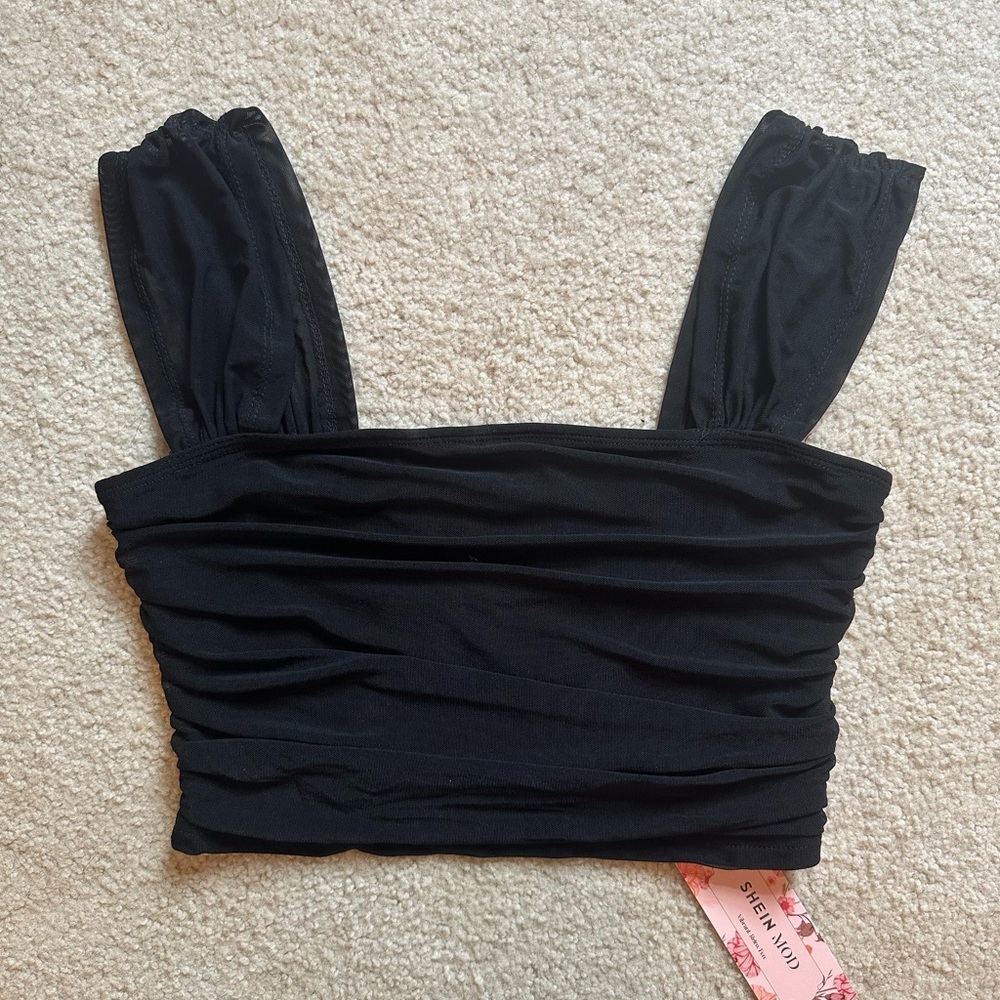 SHEIN Black Ruched Fitted Tank Top